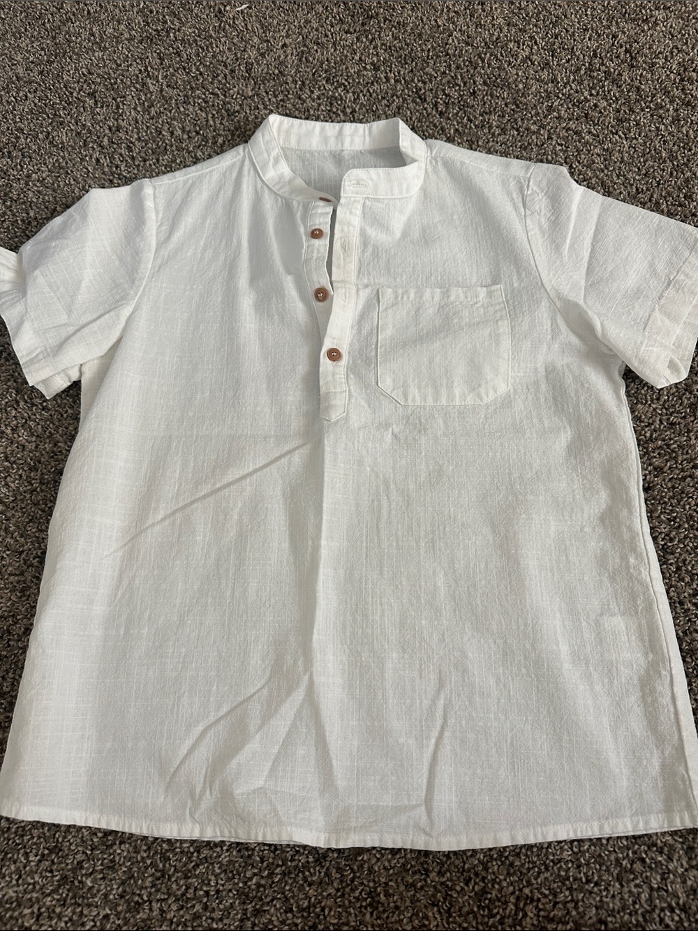 Amazon White Short-Sleeve Henley Polo with Chest Pocket